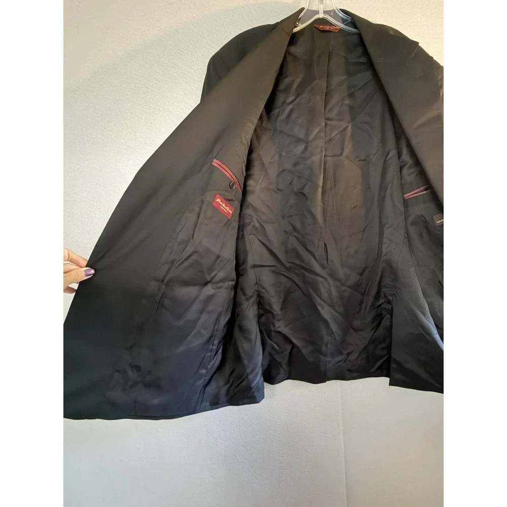 Pronto Uomo Couture Suit Jacket Mens 46L Black 100% Wool Made Italy
